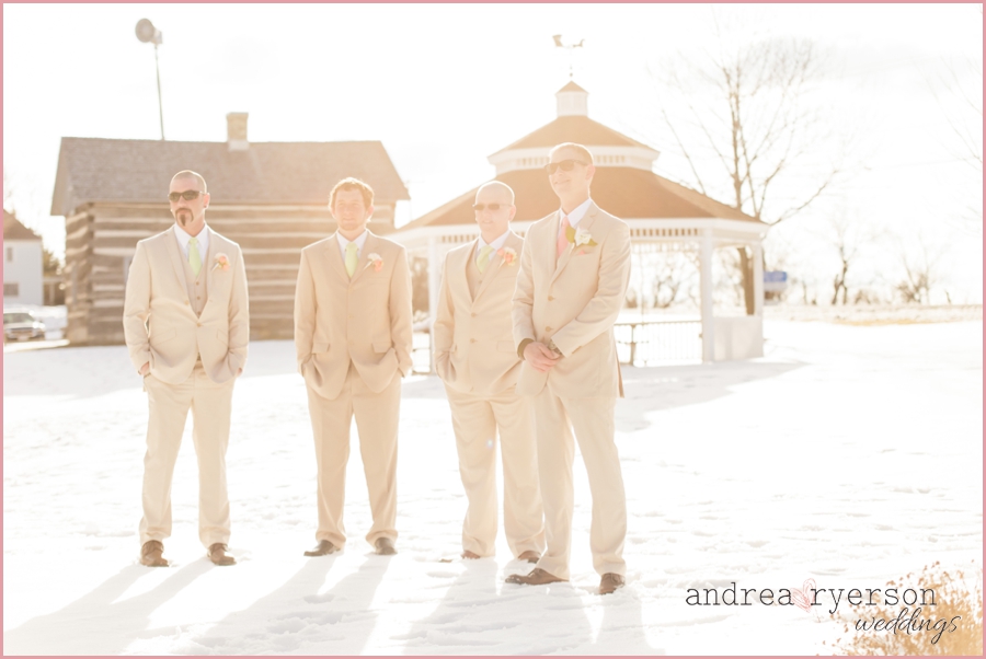 groomsmen outside winter wedding