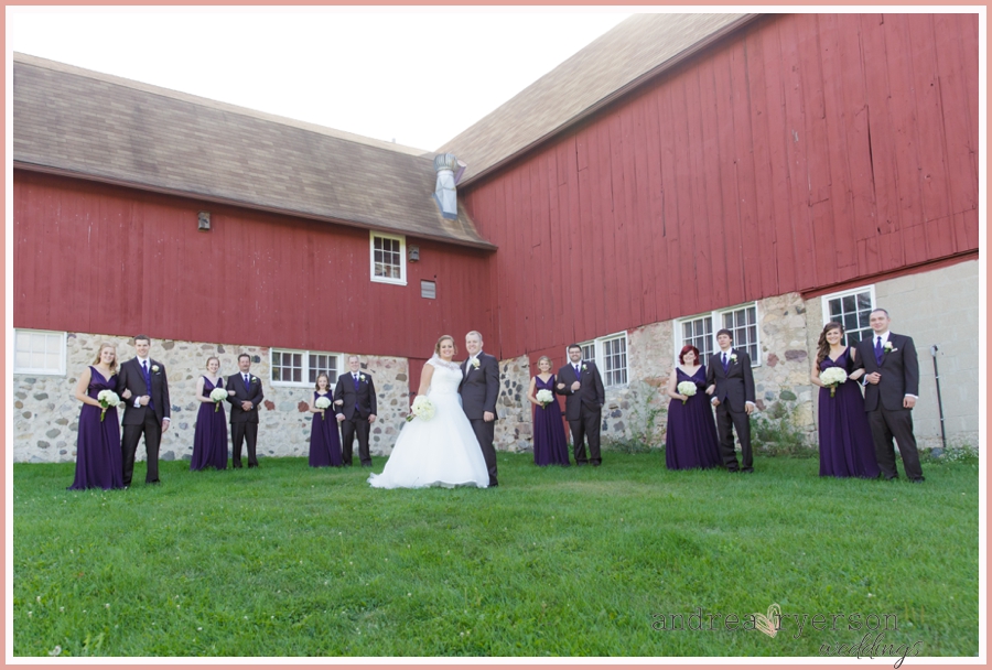 bridal party in front of barn in Delafield Wisconsin