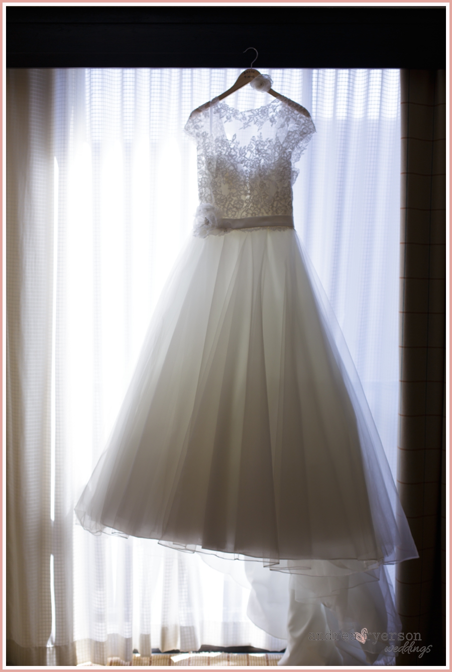 wedding gown in window