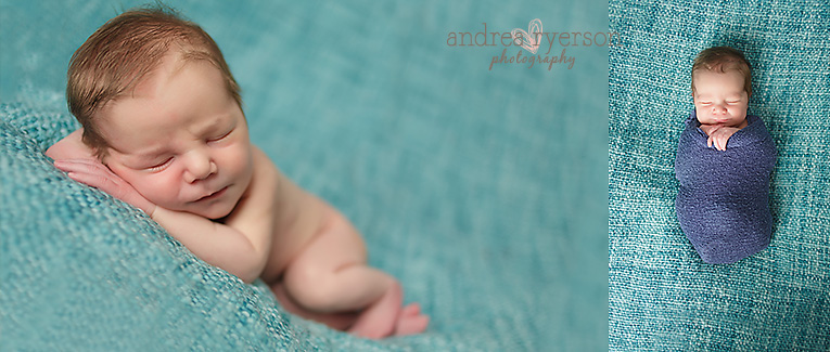 relaxed newborn photography lake country area baby boy on blue blanket